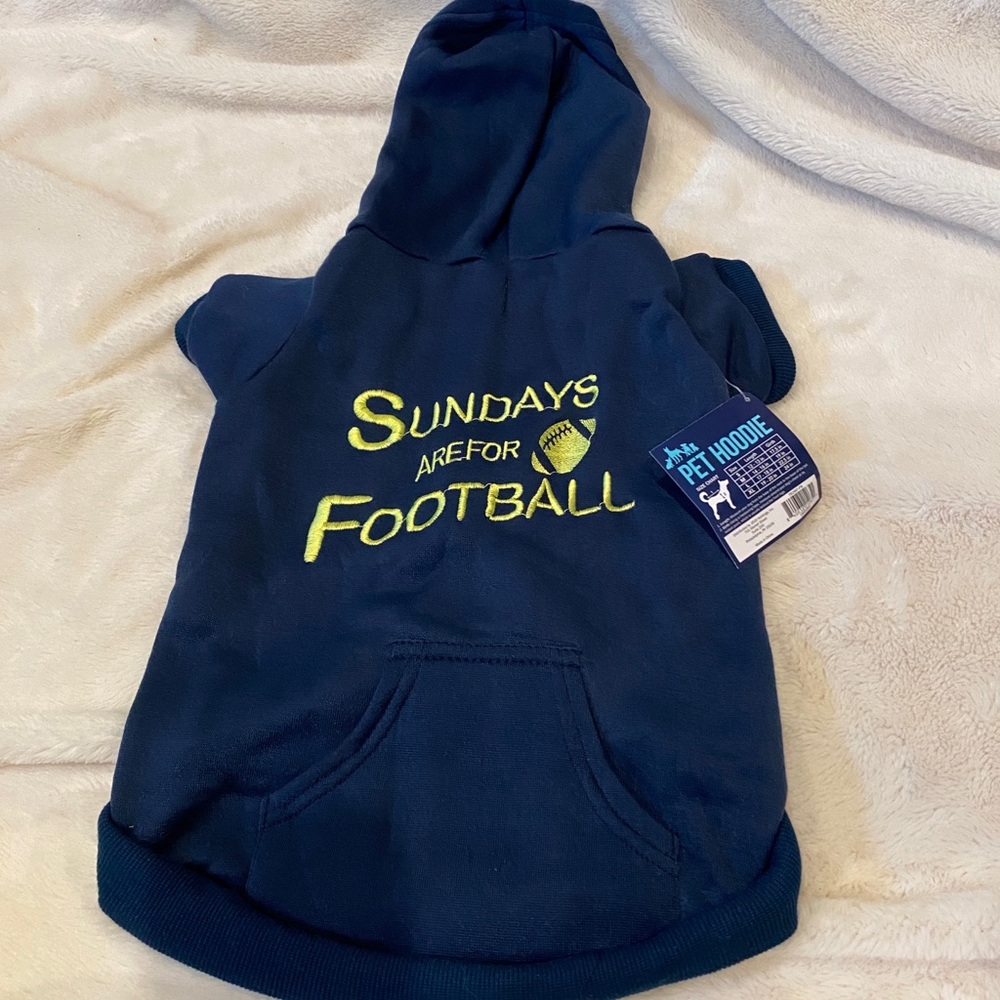 Dog Pet "Sundays are for Football" Embroidered Hoodie Shirt Navy Blue Large NWT